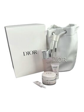 NEW Dior Trousse Pouch with Four Cosmetic Samples Drawstring Bucket Bag White